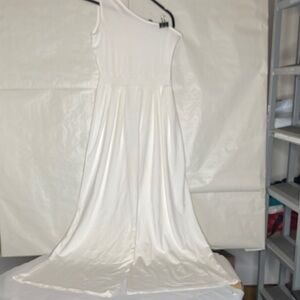 One-Shoulder White Jumpsuit, Sleeveless Grecian Style